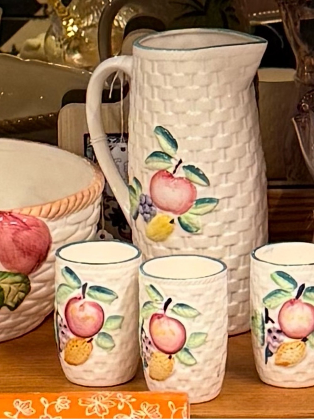 Tropical Fruit Ceramic Pitcher and 3 cups